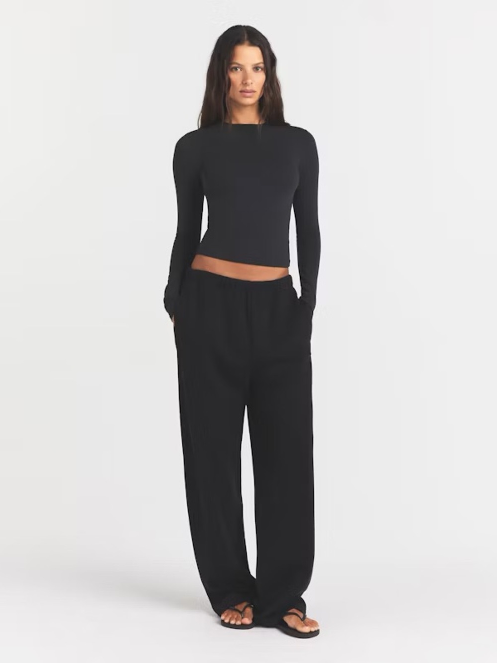 SKIMS Cotton Jersey
Long Sleeve T-Shirt in Soot size LG